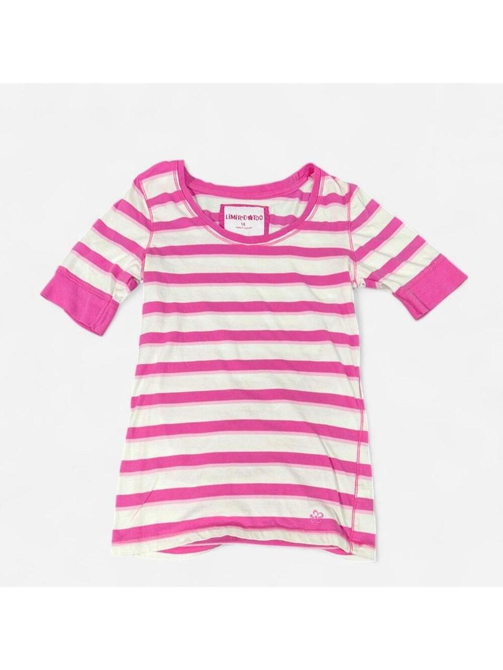 Vintage Y2K Limited Too Girls 14 Pink White Striped Top Embroidered Flower 2000s
